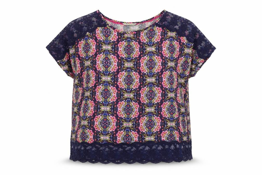 Marks & Spencer Womens Multicoloured Geometric Viscose Basic Blouse Size 12 Round Neck