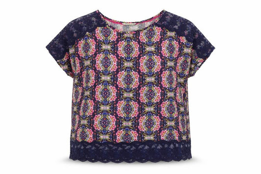 Marks and Spencer Womens Multicoloured Geometric Viscose Basic Blouse Size 12 Round Neck
