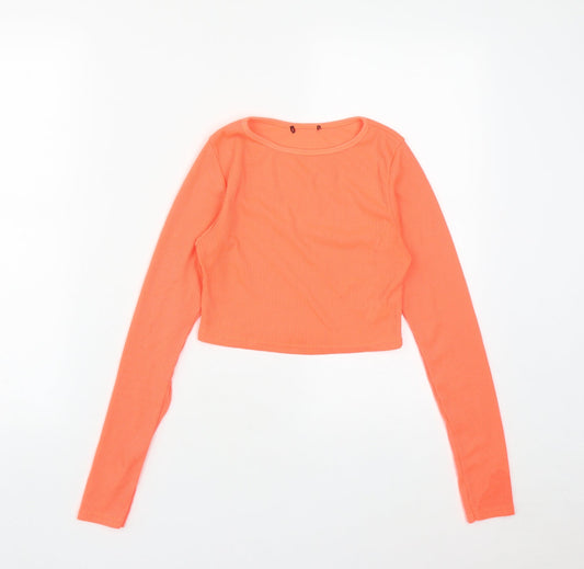 Boohoo Womens Orange  Polyester Cropped T-Shirt Size 8 Round Neck - neon orange