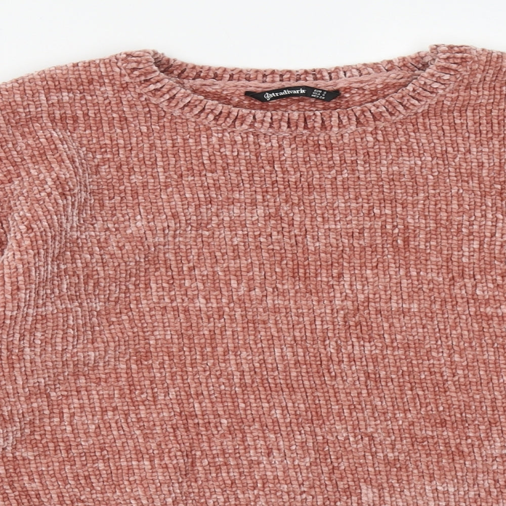 Stradivarius Womens Pink Round Neck  Polyester Pullover Jumper Size S