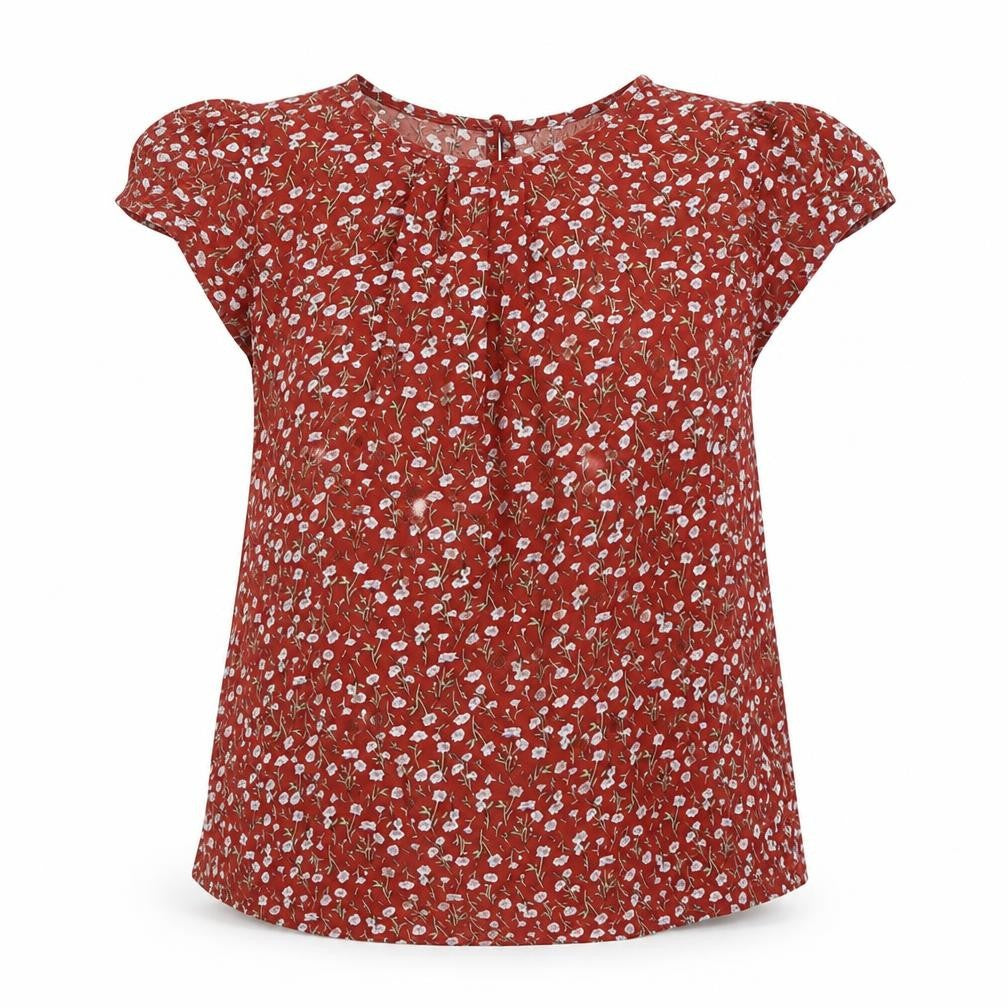 SheIn Womens Brown Floral Polyester Basic Blouse Size XS Round Neck