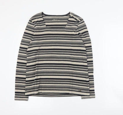Dash Womens Brown Square Neck Striped Acrylic Pullover Jumper Size 12