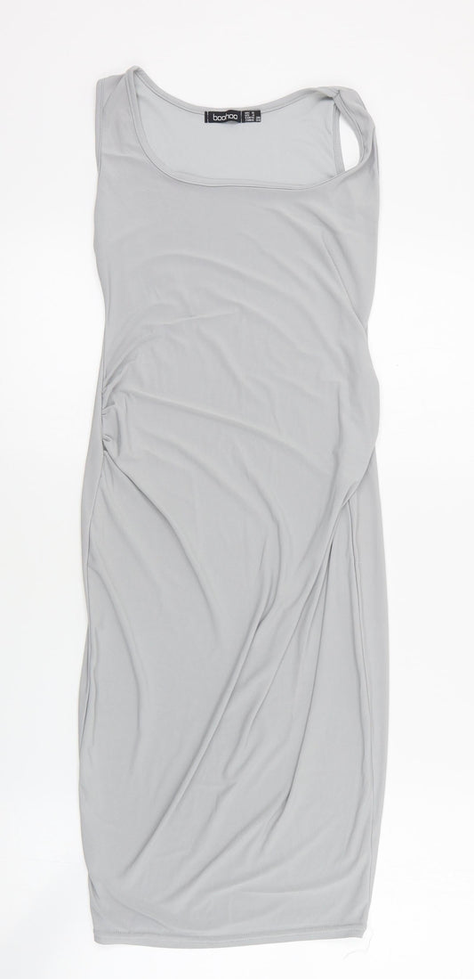 Boohoo Womens Grey  Polyester Bodycon  Size 8  Square Neck Pullover