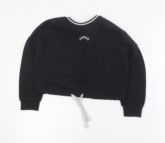 Marks and Spencer Girls Black  Cotton Pullover Sweatshirt Size 7-8 Years  Pullover - Cropped