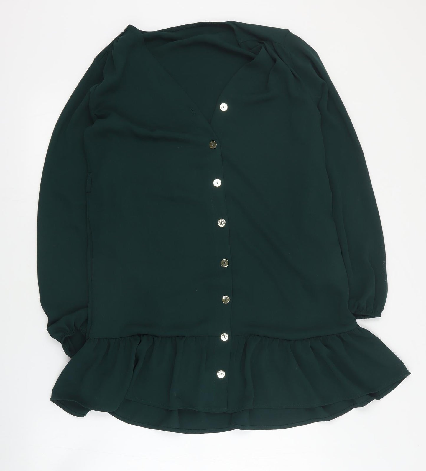 New Look Womens Green  Polyester Shift  Size 8  V-Neck Button