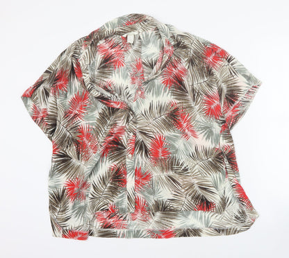 H&M Womens Red Geometric Viscose Basic Blouse Size 8 Collared - Leaf print