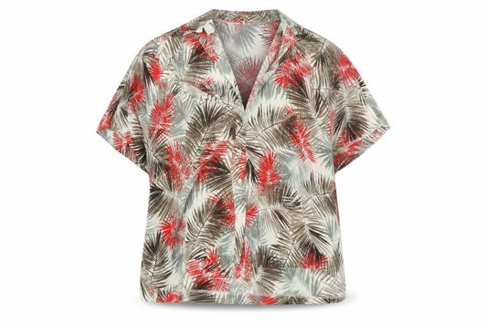 H&M Womens Red Geometric Viscose Basic Blouse Size 8 Collared - Leaf print