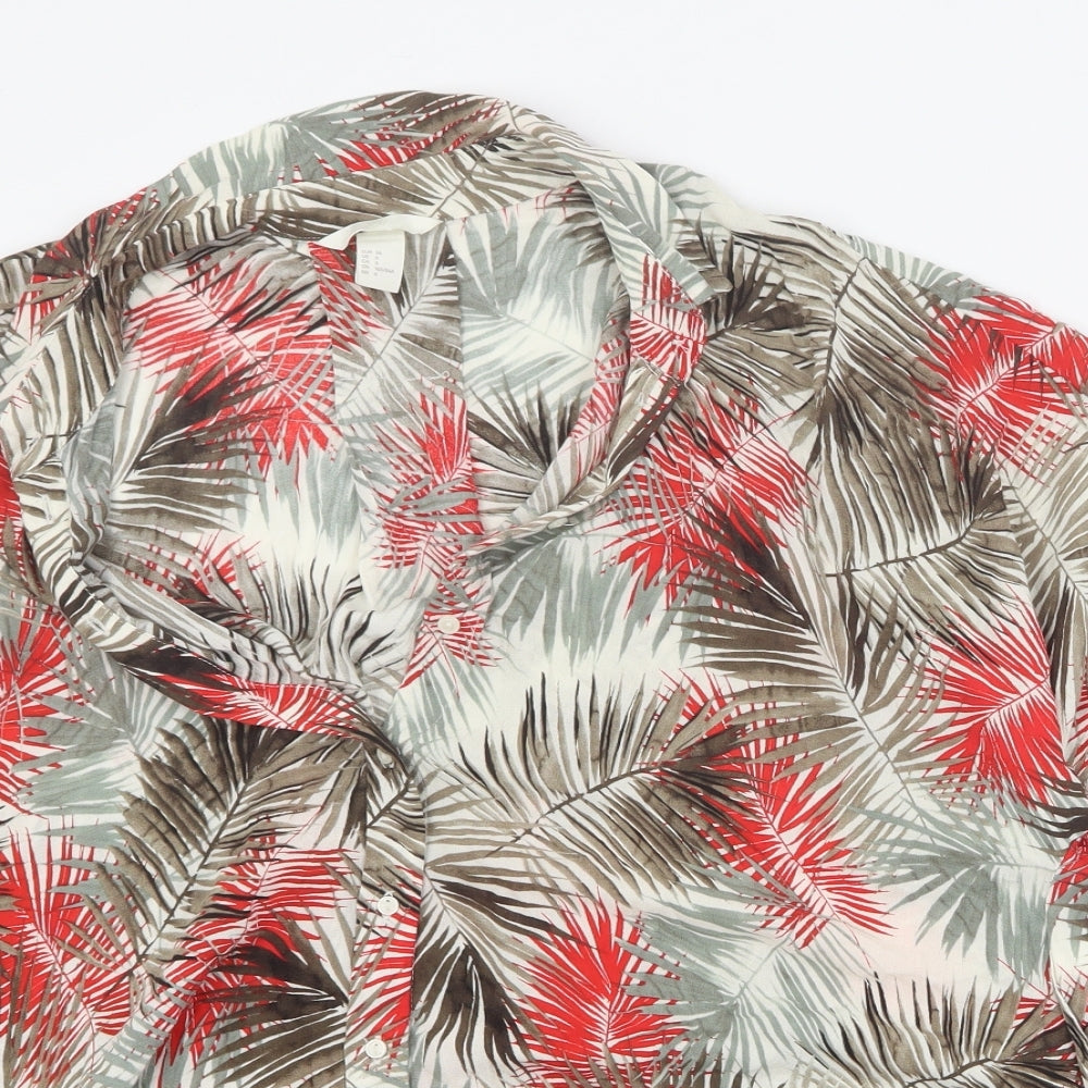 H&M Womens Red Geometric Viscose Basic Blouse Size 8 Collared - Leaf print