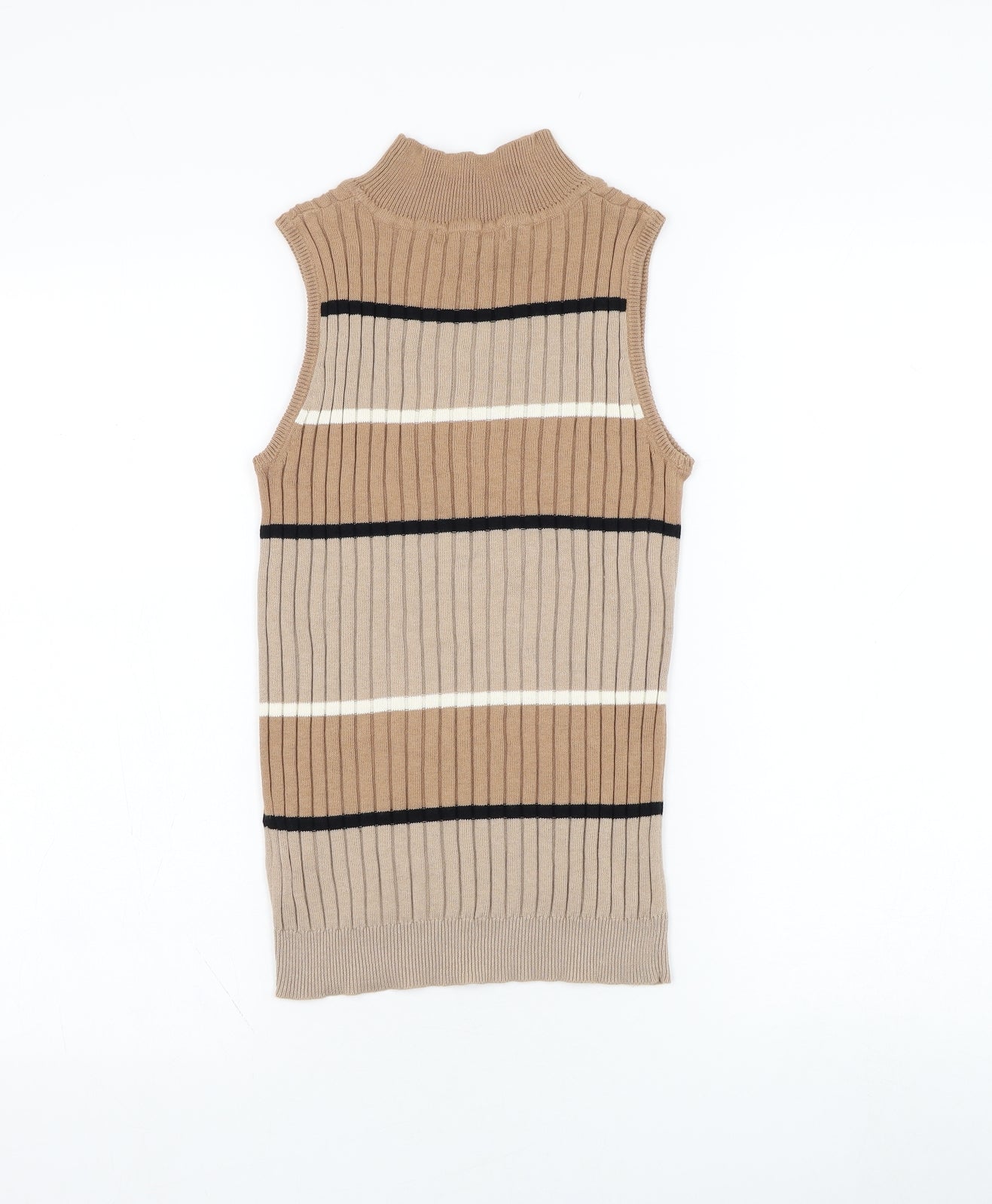 Select Womens Brown Mock Neck Striped Cotton Vest Jumper Size 10