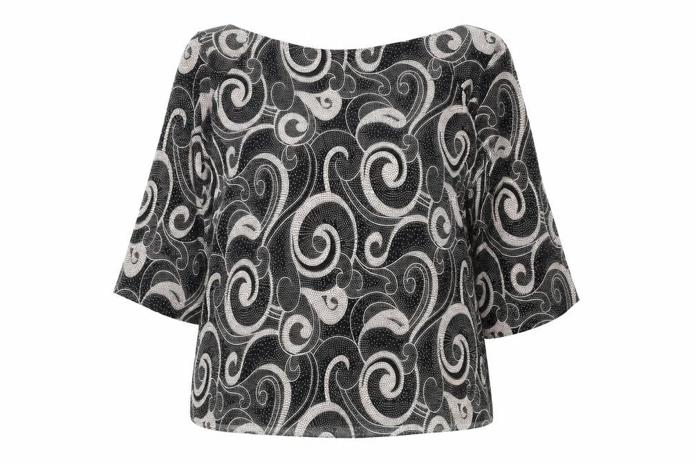 Marks & Spencer Womens Black Geometric Polyester Basic Blouse Size 14 Round Neck
