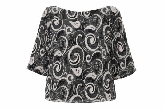 Marks and Spencer Womens Black Geometric Polyester Basic Blouse Size 14 Round Neck