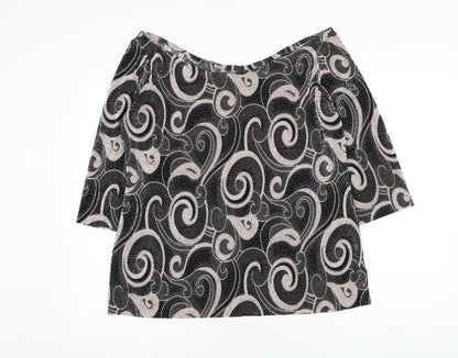 Marks & Spencer Womens Black Geometric Polyester Basic Blouse Size 14 Round Neck