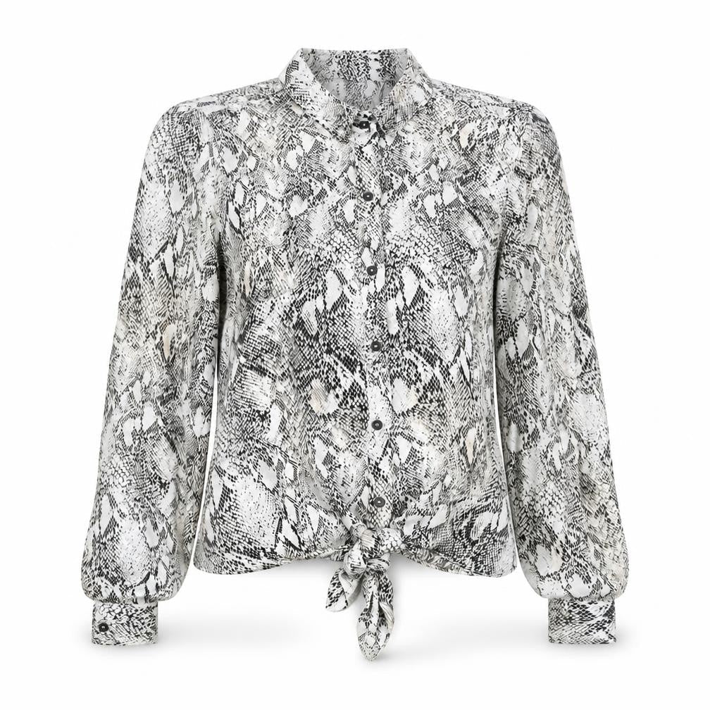 River Island Womens White Animal Print Polyester Basic Button-Up Size 10 Collared - Knot front