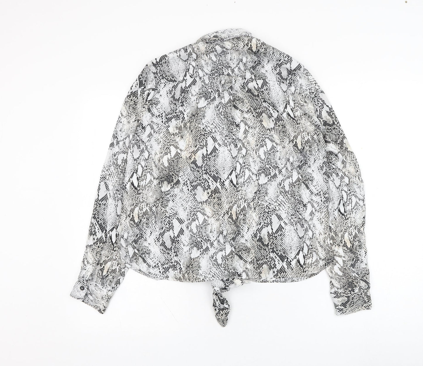 River Island Womens White Animal Print Polyester Basic Button-Up Size 10 Collared - Knot front