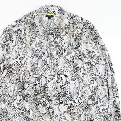 River Island Womens White Animal Print Polyester Basic Button-Up Size 10 Collared - Knot front