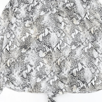 River Island Womens White Animal Print Polyester Basic Button-Up Size 10 Collared - Knot front