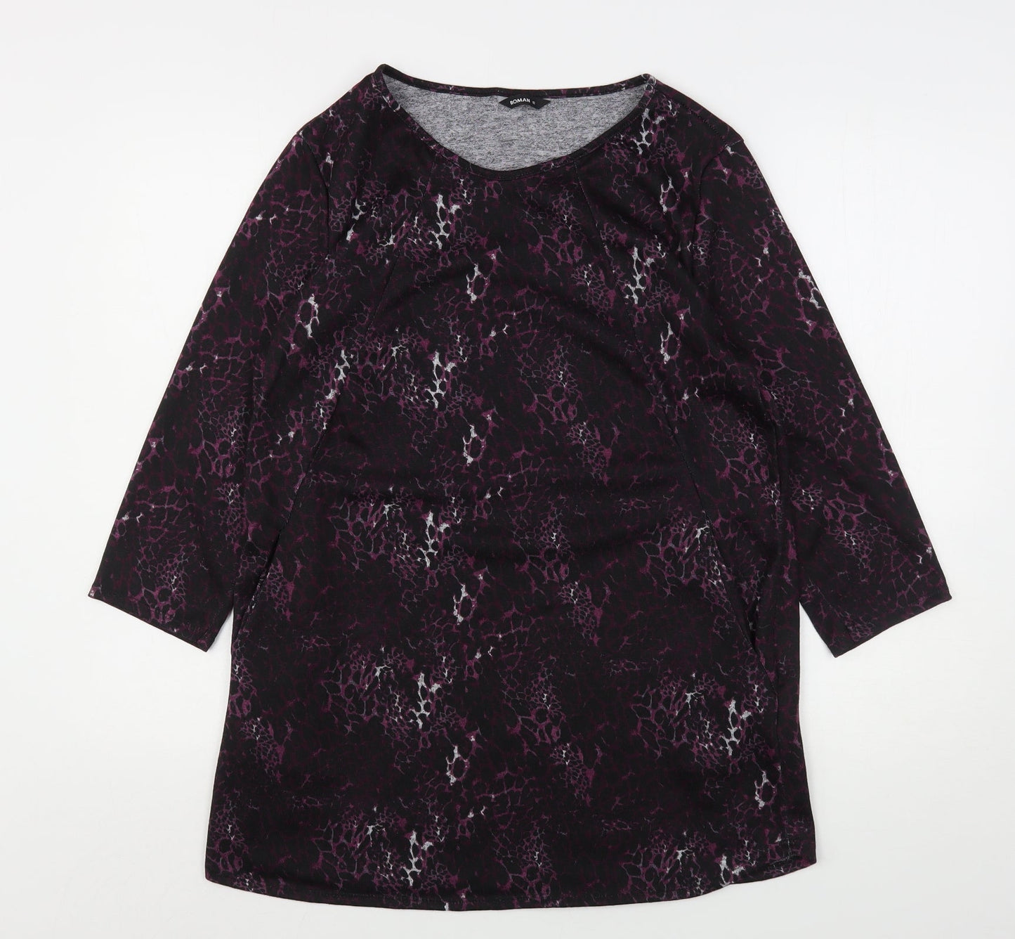 Roman Womens Purple Round Neck Animal Print Polyester Pullover Jumper Size 12
