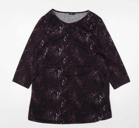 Roman Womens Purple Round Neck Animal Print Polyester Pullover Jumper Size 12