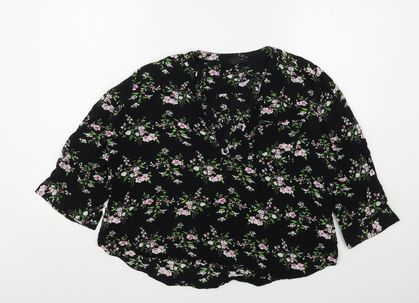 Atmosphere Womens Black Floral Viscose Basic Blouse Size 14 V-Neck