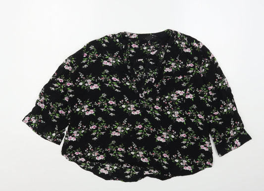 Atmosphere Womens Black Floral Viscose Basic Blouse Size 14 V-Neck