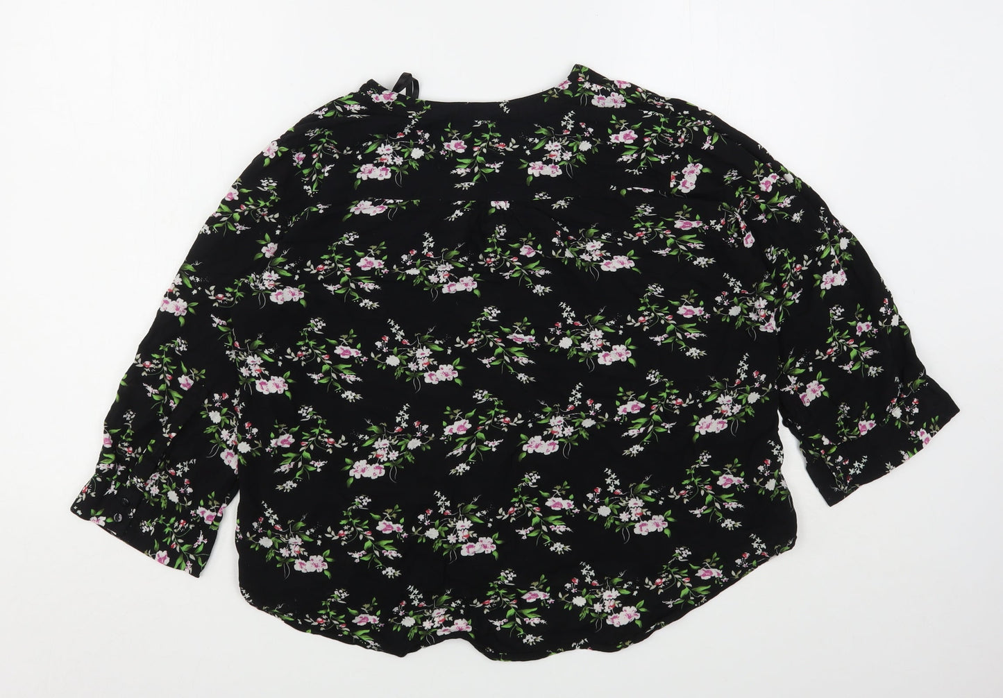 Atmosphere Womens Black Floral Viscose Basic Blouse Size 14 V-Neck