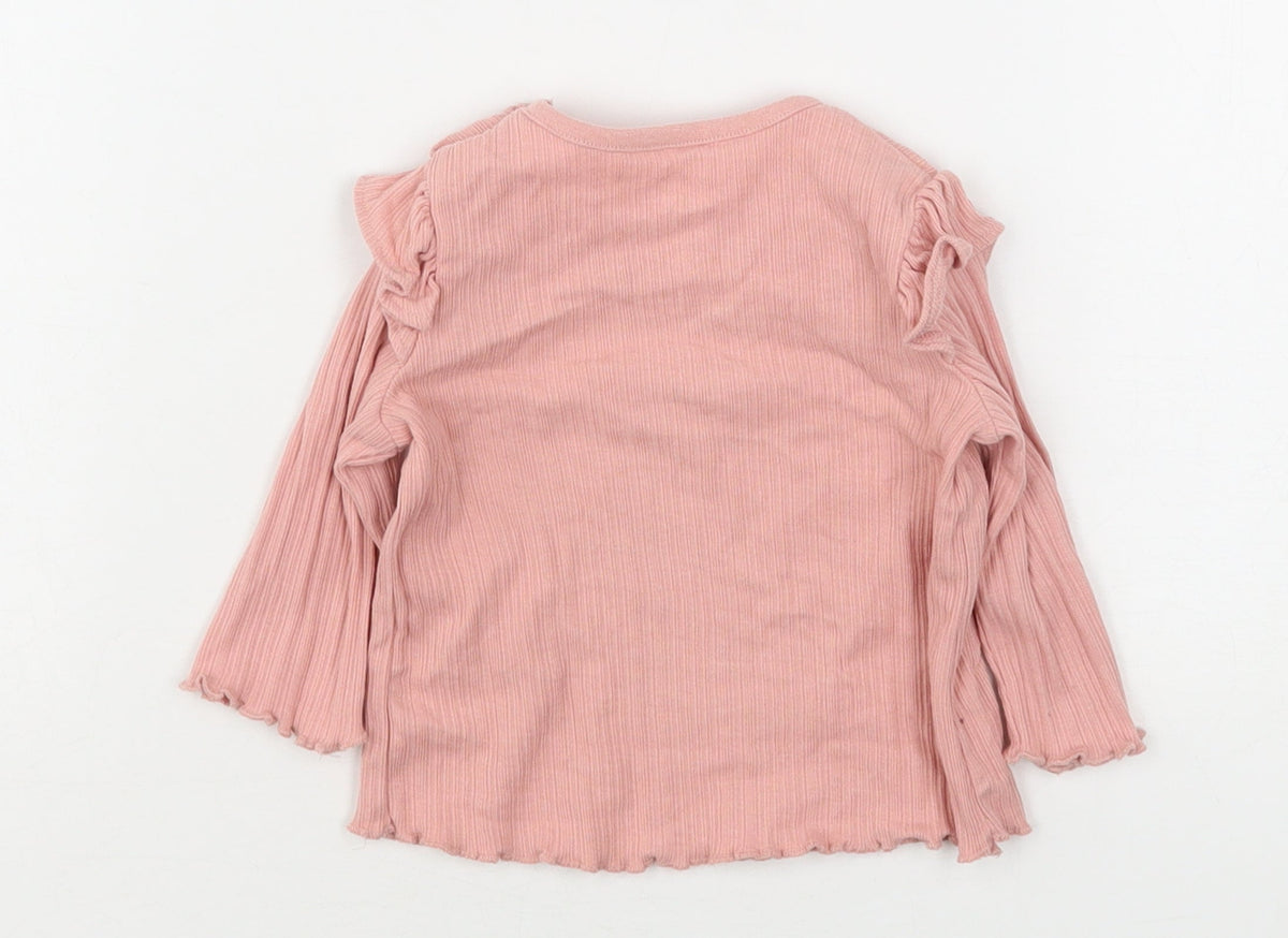 F&F Girls Pink  Cotton Basic T-Shirt Size 0-3 Months Round Neck