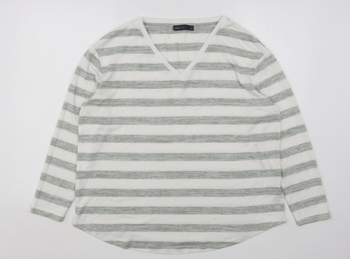 Marks and Spencer Womens Multicoloured V-Neck Striped Viscose Pullover Jumper Size 18