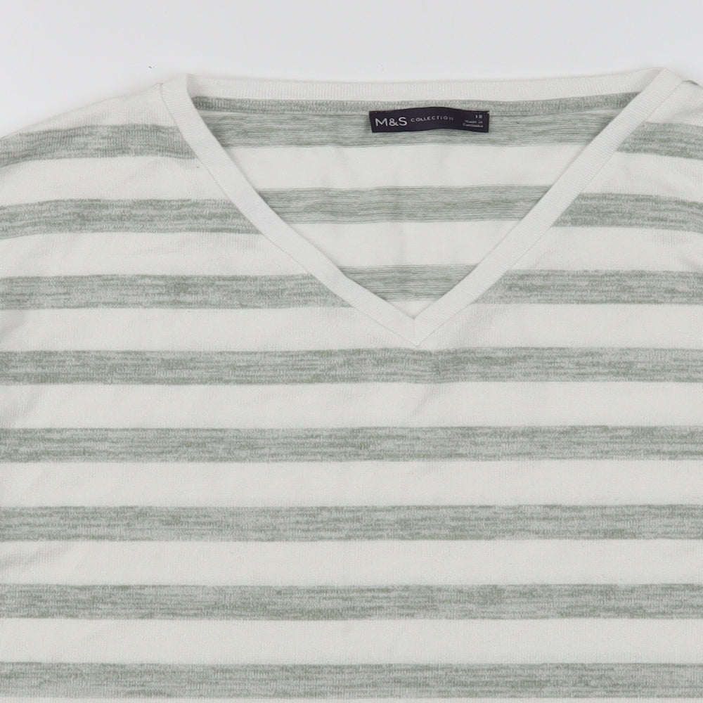 Marks and Spencer Womens Multicoloured V-Neck Striped Viscose Pullover Jumper Size 18