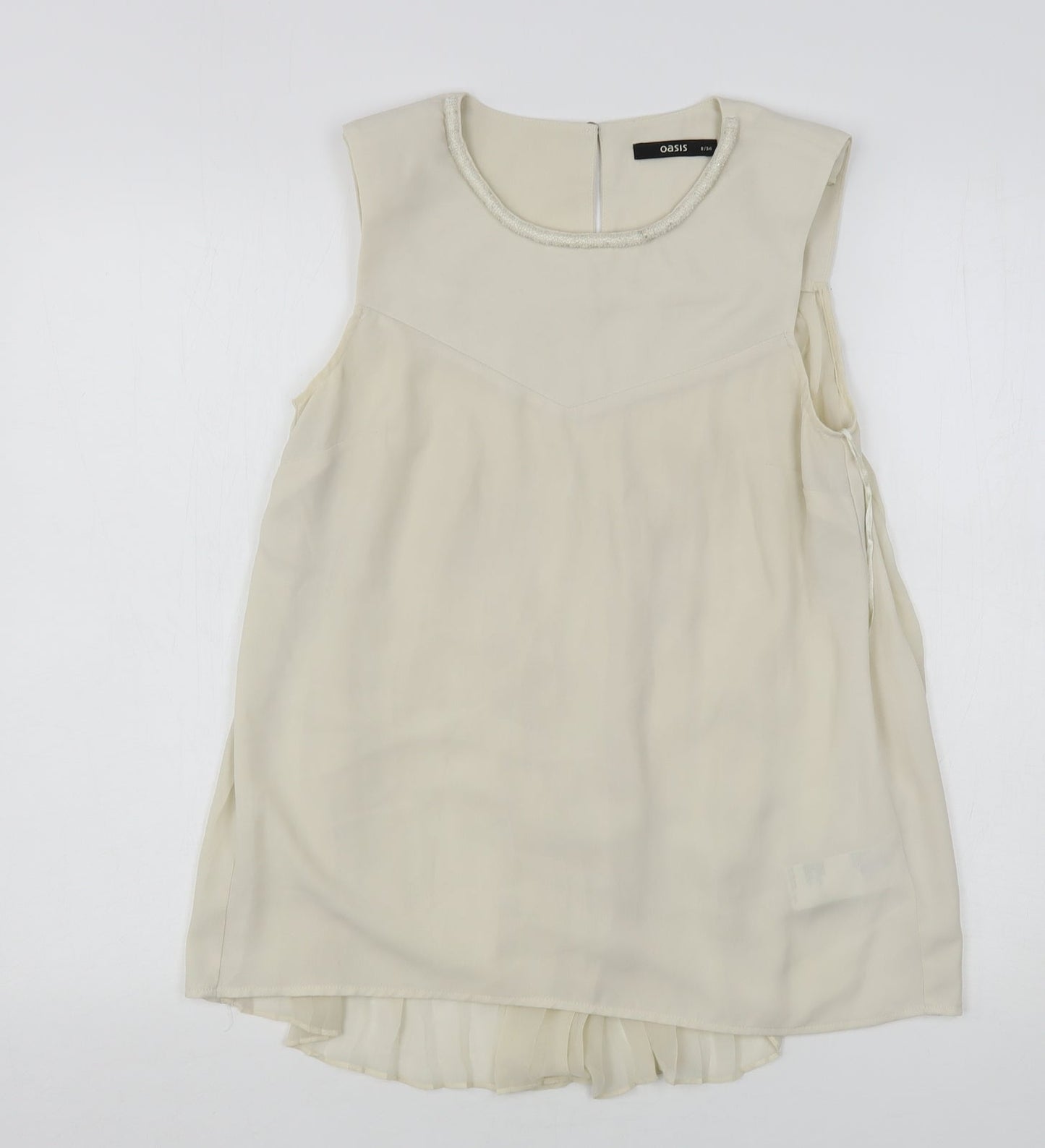 Oasis Womens Beige  Polyester Basic Blouse Size 8 Round Neck