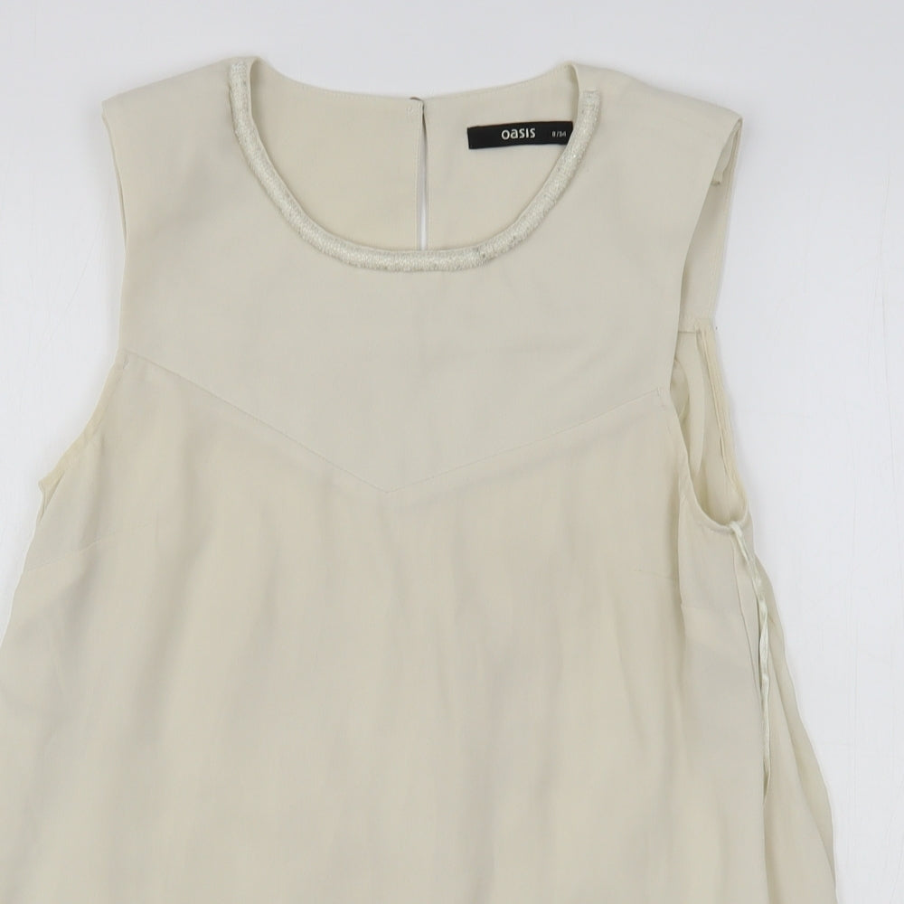 Oasis Womens Beige  Polyester Basic Blouse Size 8 Round Neck