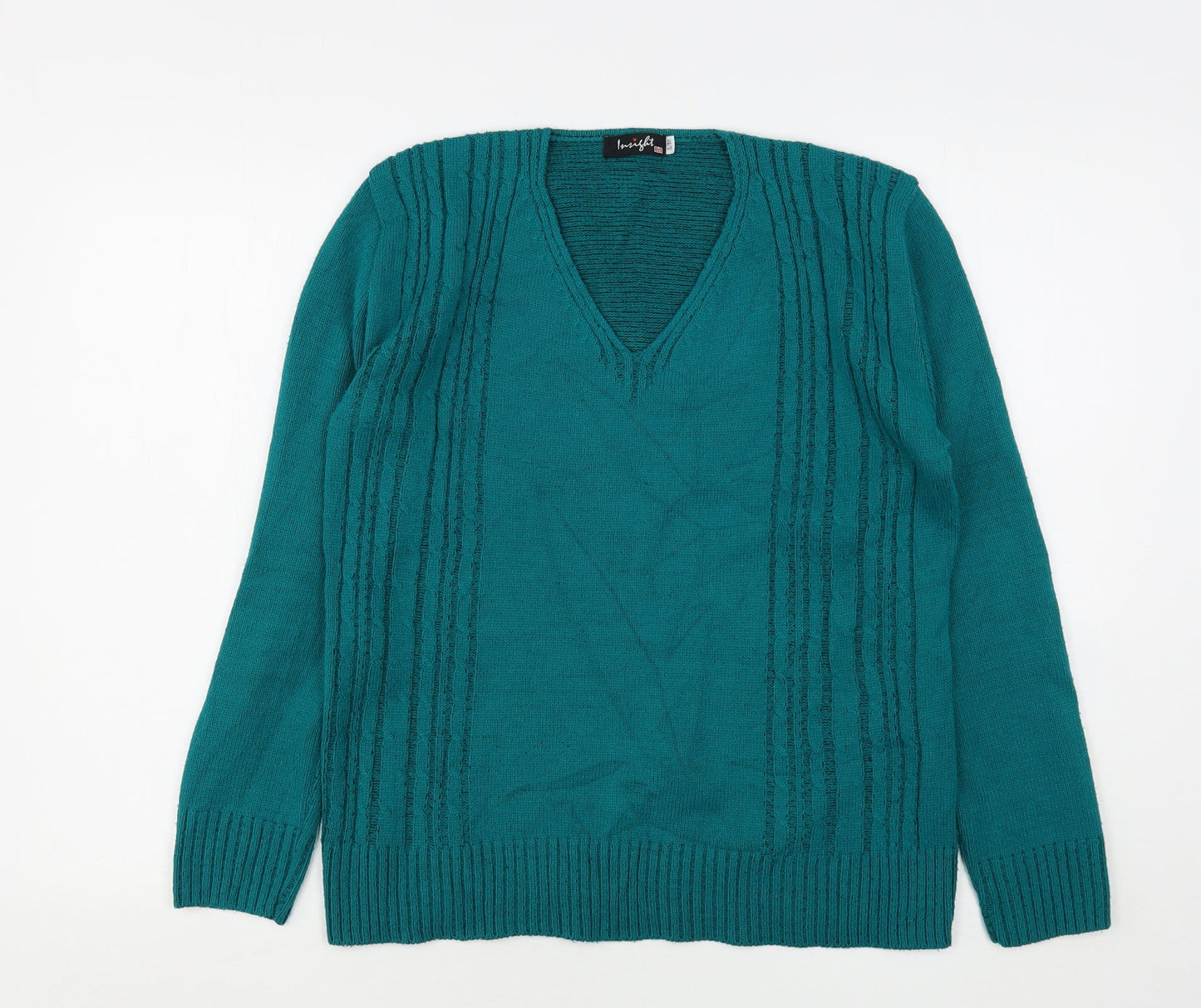 Insight Womens Green V-Neck  Acrylic Pullover Jumper Size S