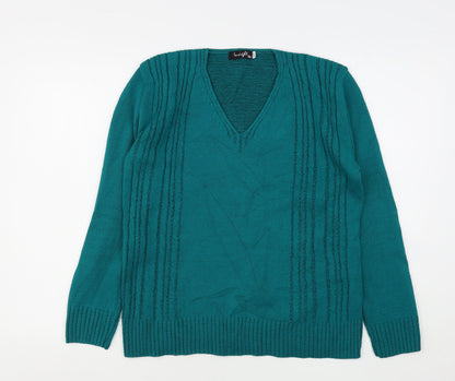 Insight Womens Green V-Neck  Acrylic Pullover Jumper Size S