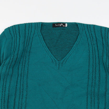 Insight Womens Green V-Neck  Acrylic Pullover Jumper Size S