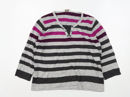 Country Casuals Womens Multicoloured V-Neck Striped Viscose Pullover Jumper Size L