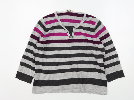 CC Womens Multicoloured V-Neck Striped Viscose Pullover Jumper Size L