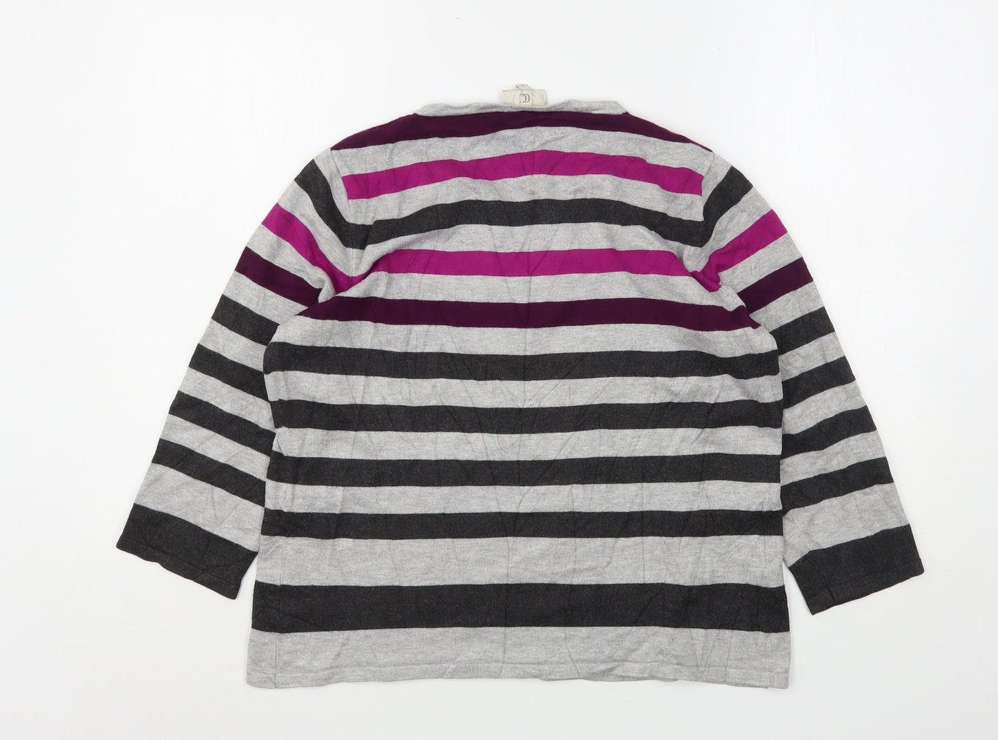 CC Womens Multicoloured V-Neck Striped Viscose Pullover Jumper Size L
