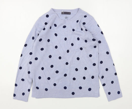 Marks and Spencer Womens Blue Round Neck Polka Dot Acrylic Pullover Jumper Size 10