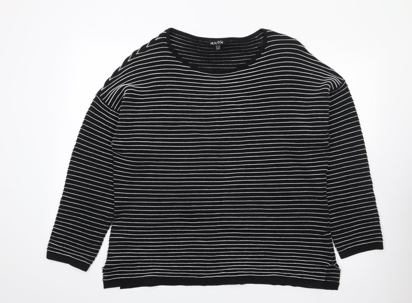 Marble Womens Black Boat Neck Striped 100% Cotton Pullover Jumper Size 18   - Ribbed