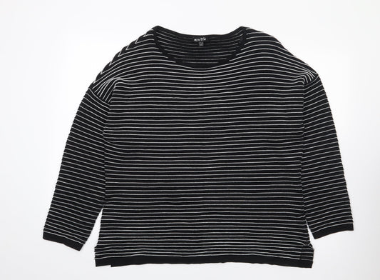 Marble Womens Black Boat Neck Striped 100% Cotton Pullover Jumper Size 18   - Ribbed