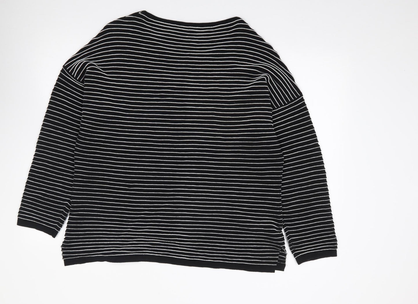 Marble Womens Black Boat Neck Striped 100% Cotton Pullover Jumper Size 18   - Ribbed