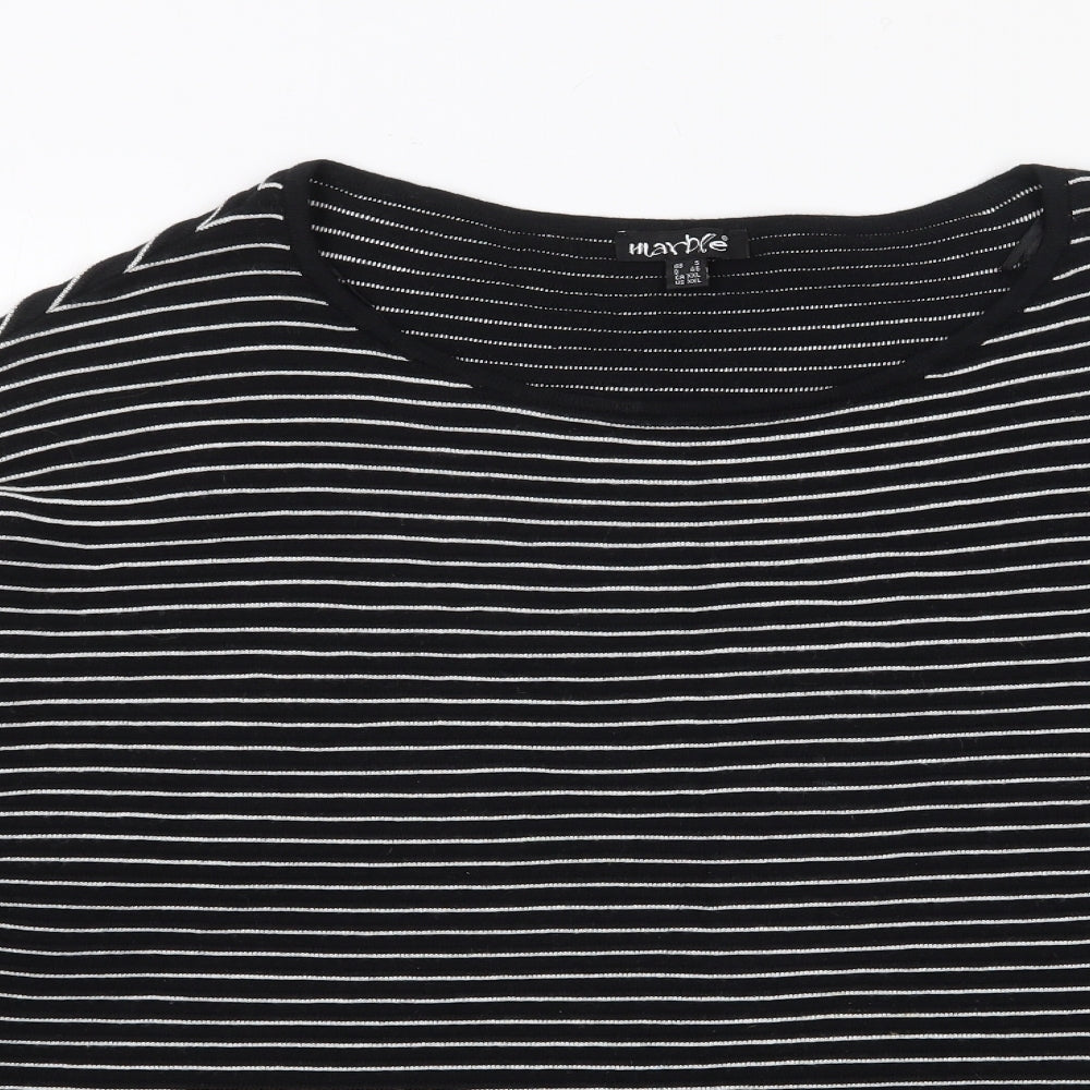 Marble Womens Black Boat Neck Striped 100% Cotton Pullover Jumper Size 18   - Ribbed