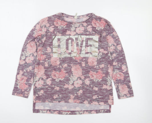 Primark Girls Multicoloured Floral Polyester Jersey T-Shirt Size 9-10 Years Round Neck Pullover