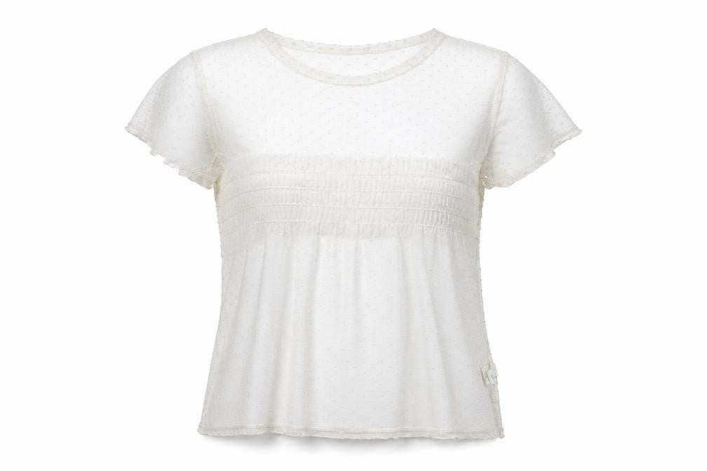 Primark Womens Ivory Polka Dot Polyester Jersey Blouse Size M Round Neck