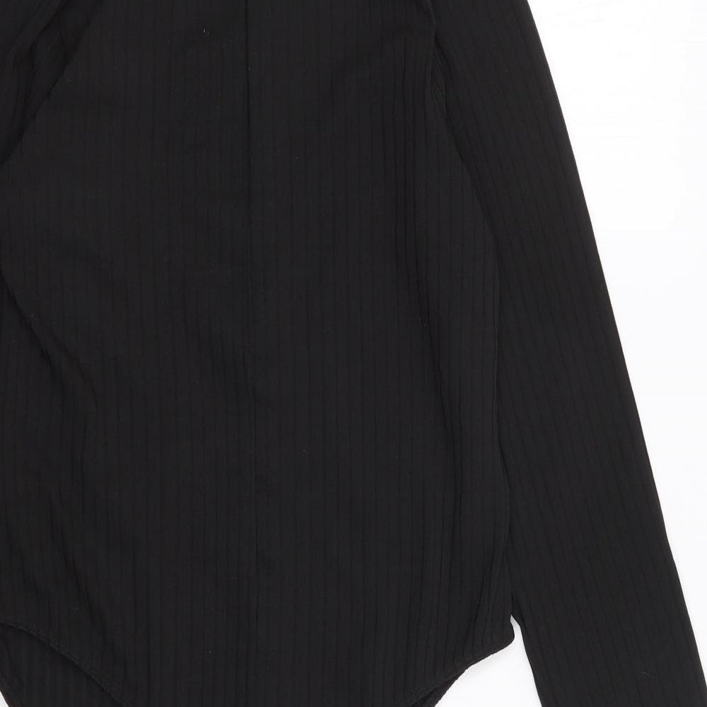 Boohoo Womens Black  Polyester Bodysuit One-Piece Size 16  Snap - Ribbed
