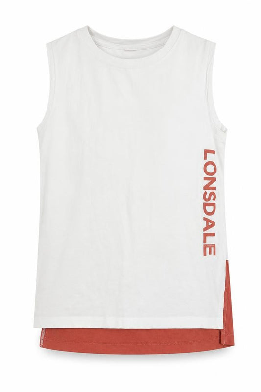 Lonsdale Girls White Geometric 100% Cotton Basic T-Shirt Size 13 Years Round Neck