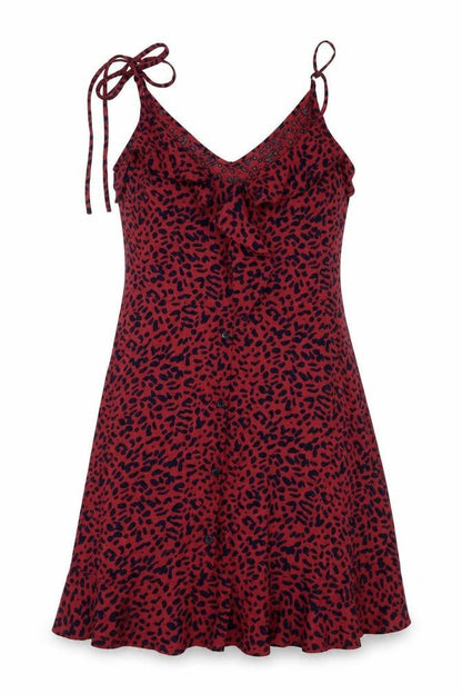 Oasis Womens Red Animal Print Polyester Mini  Size 8  V-Neck