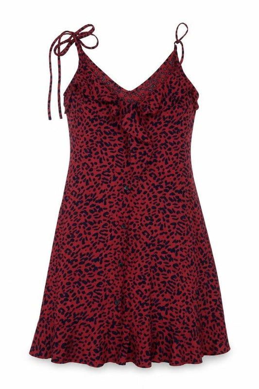 Oasis Womens Red Animal Print Polyester Mini  Size 8  V-Neck