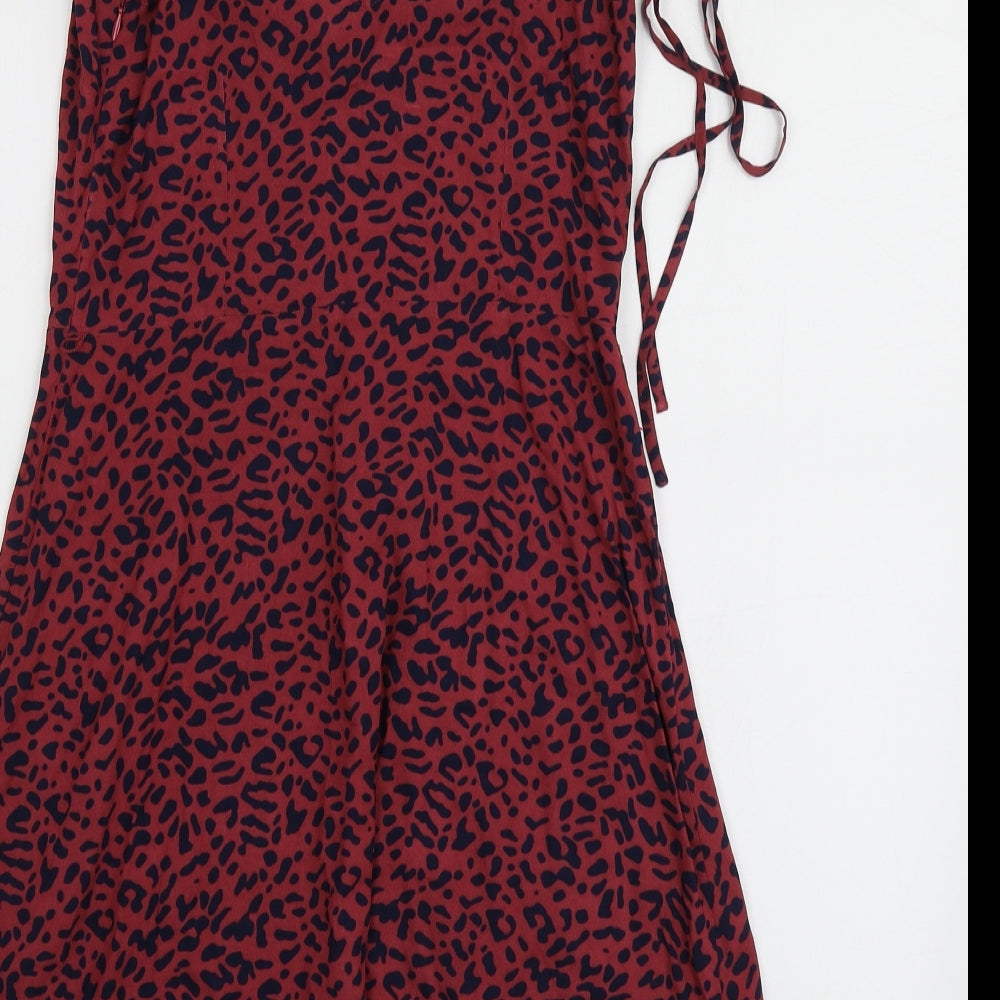 Oasis Womens Red Animal Print Polyester Mini  Size 8  V-Neck