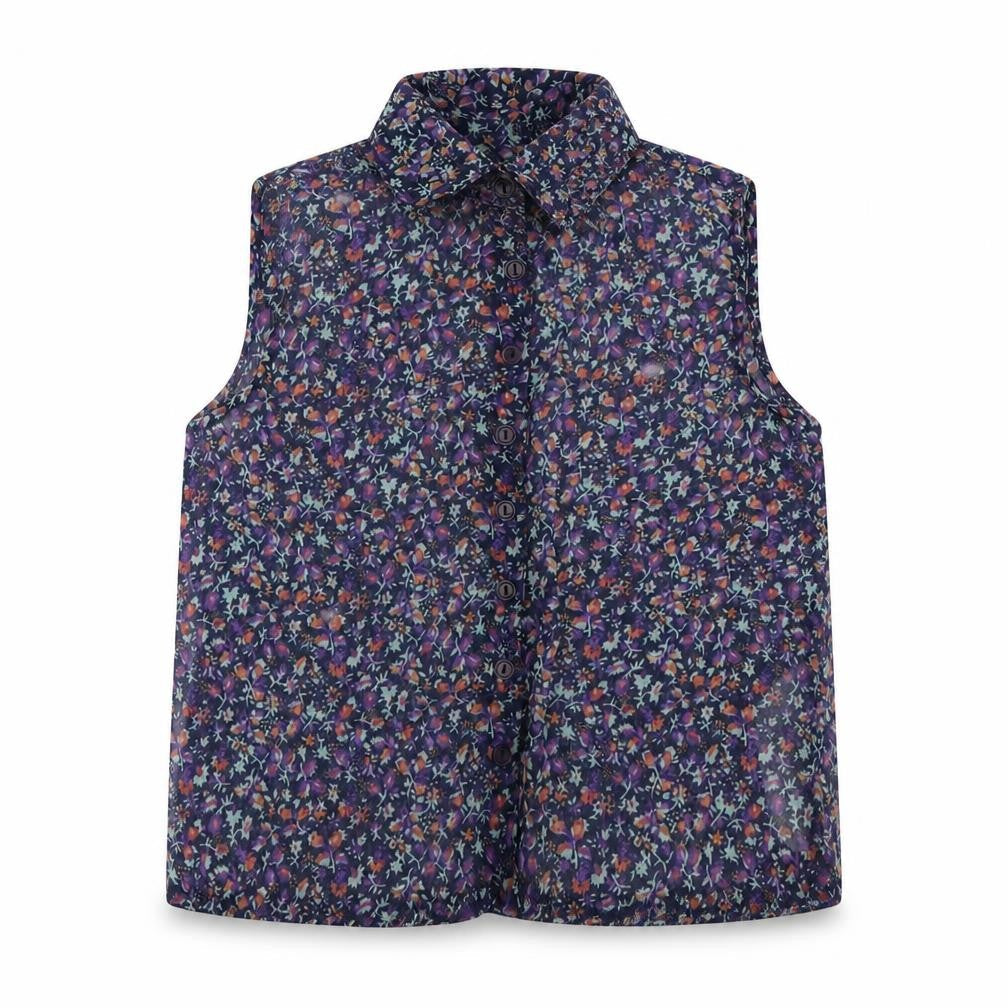 Miss Evie Girls Blue Floral Polyester Basic Button-Up Size 8 Years Collared