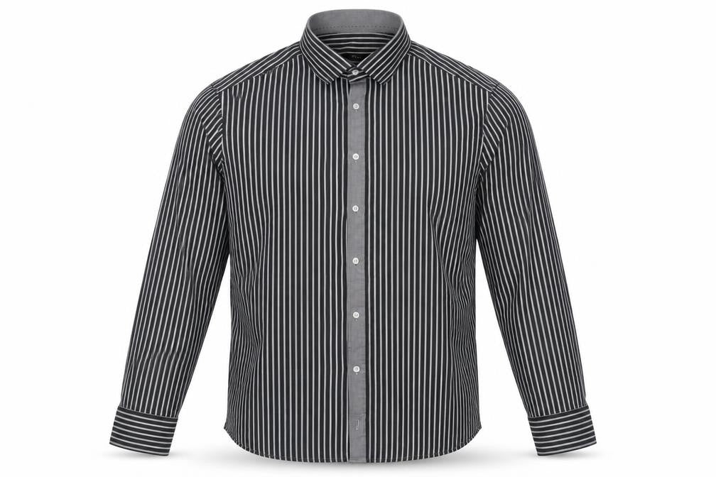 Venti Mens Grey Striped Cotton  Button-Up Size 44 Collared
